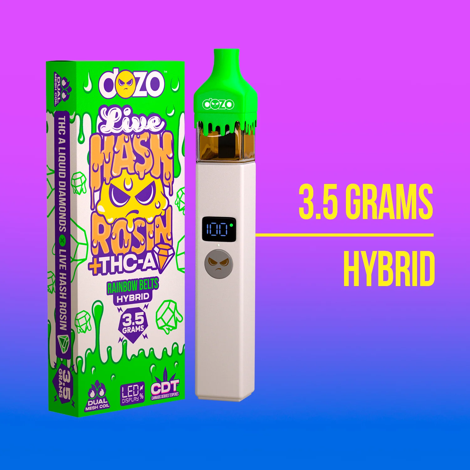 3.5g Dozo Live Hash Rosin THC-A Vape: Watermelon Zkittlez (Sativa) - Image 10