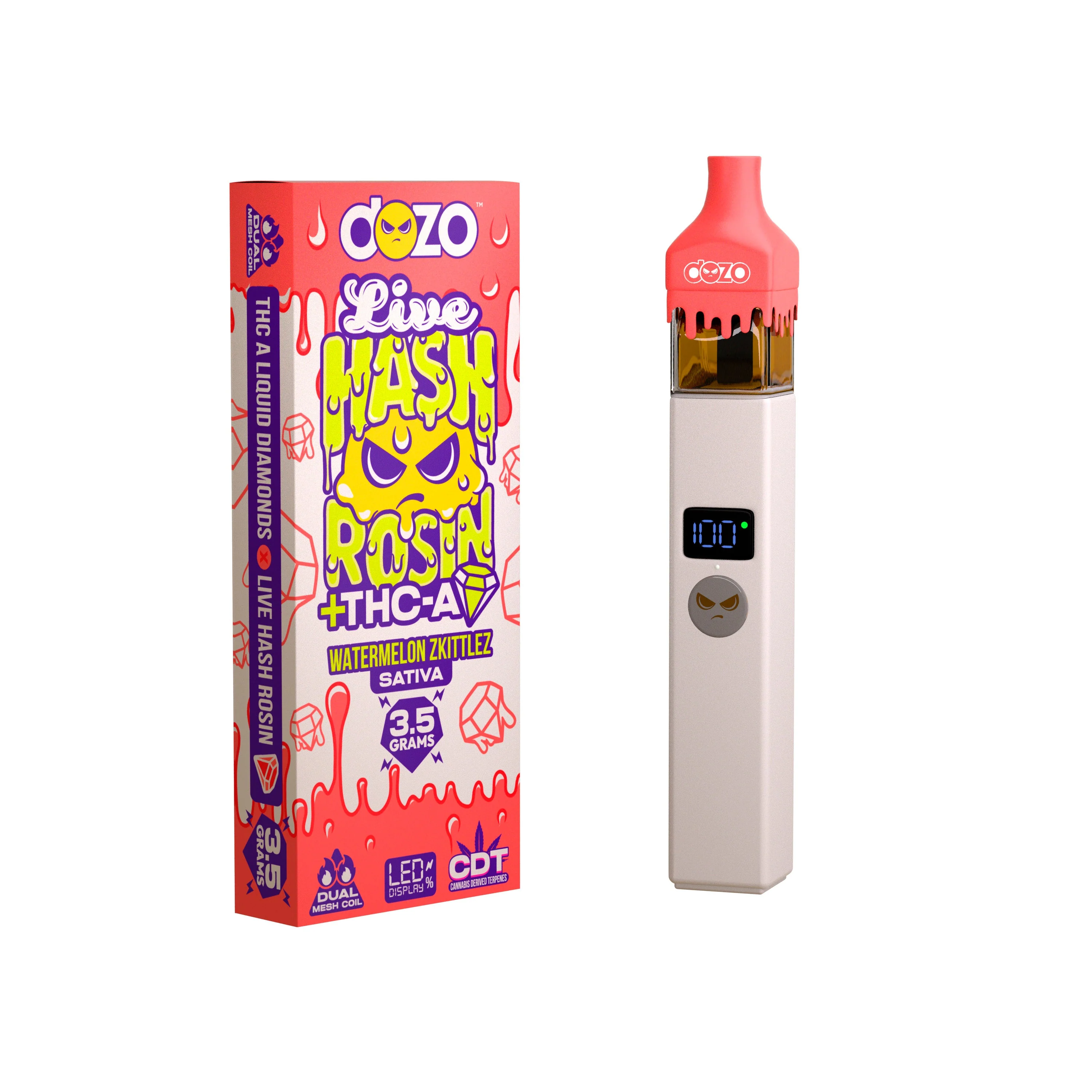 3.5g Dozo Live Hash Rosin THC-A Vape: Watermelon Zkittlez (Sativa) - Image 13