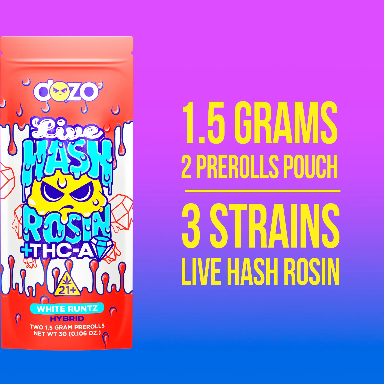 Dozo Live Hash Rosin Preroll | Rainbow Sherbet (Indica) - Image 4