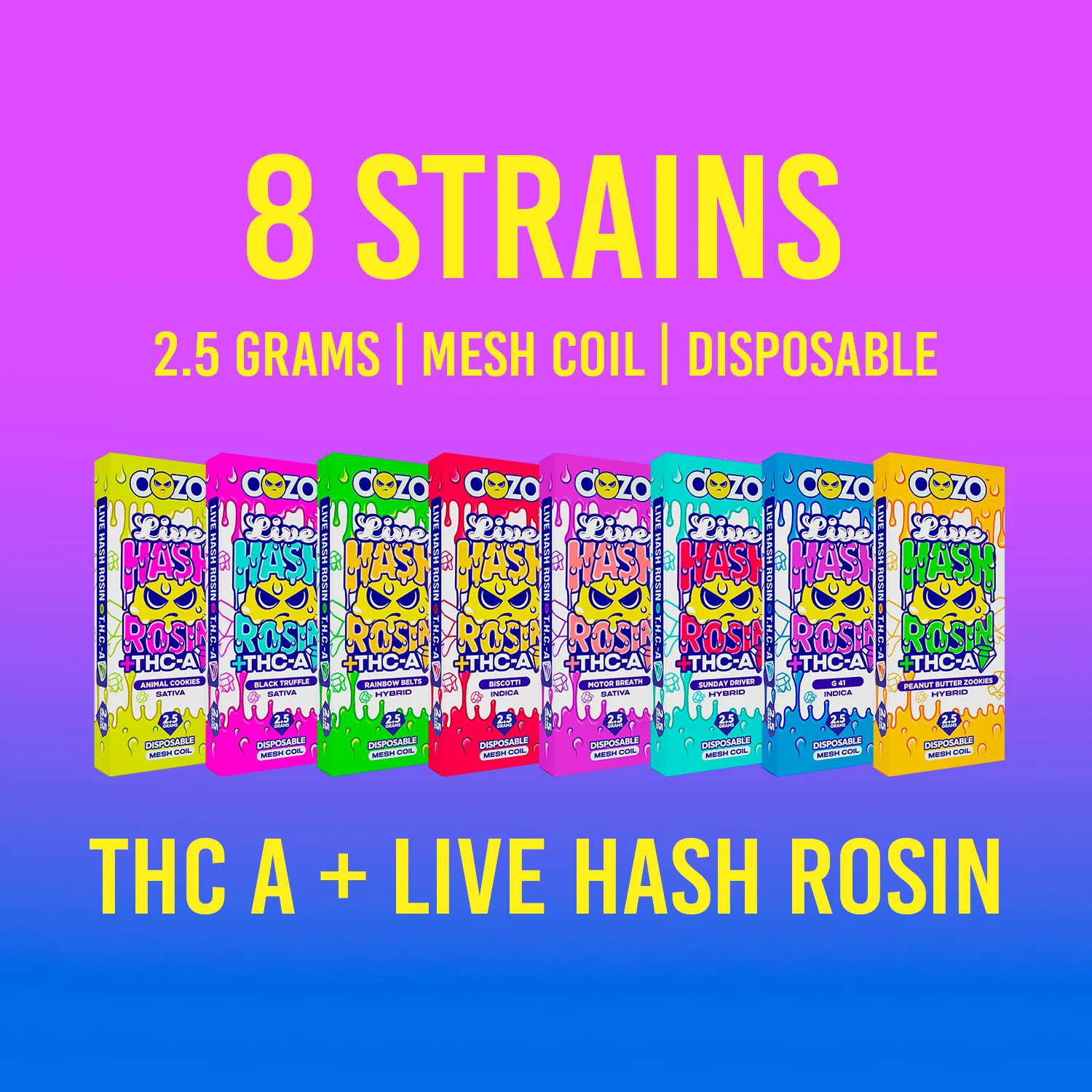 2.5g Dozo Live Hash Rosin THC-A Vape: G-41 (Indica) - Image 3