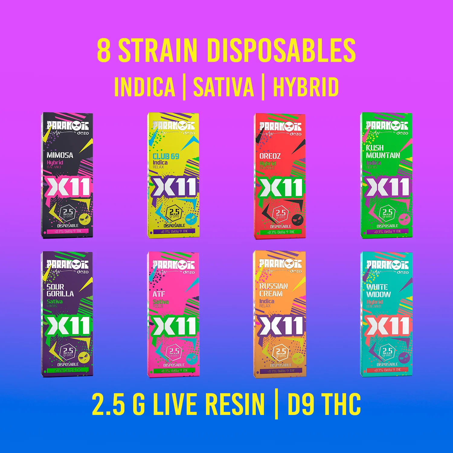 2.5g Dozo X11 Disposable | Club 69 (Indica) - Image 3